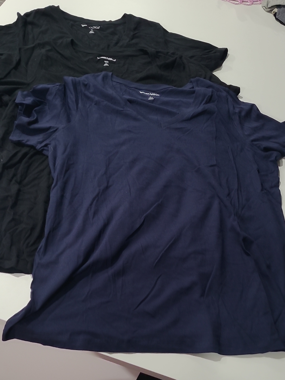 Woman Within Short Sleeve V-Neck Tee in Navy and Black - 3-Pack Look Lot Of 3